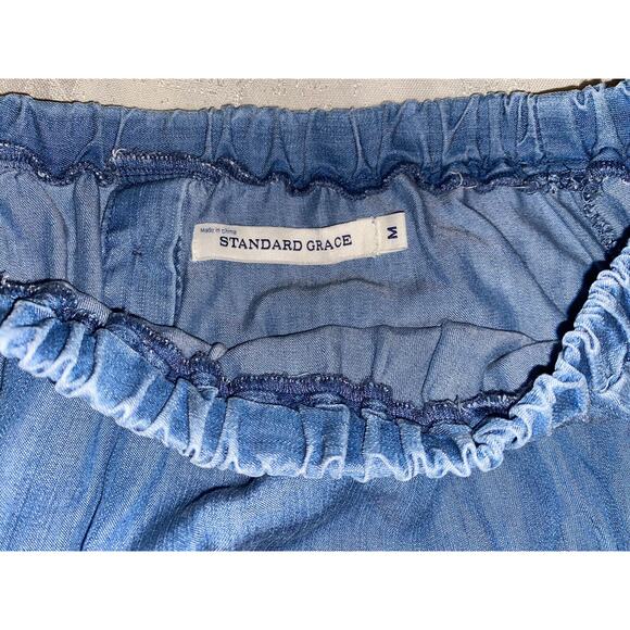 Womens Standard Grace M Embroidered Sleeve Chambray Top - Picture 6 of 8